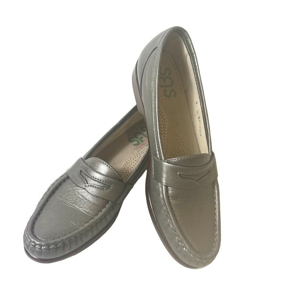 SAS Tripad Comfort Womens 8 S Metallic Pewter Leather Shoes Casual Flats Slip On